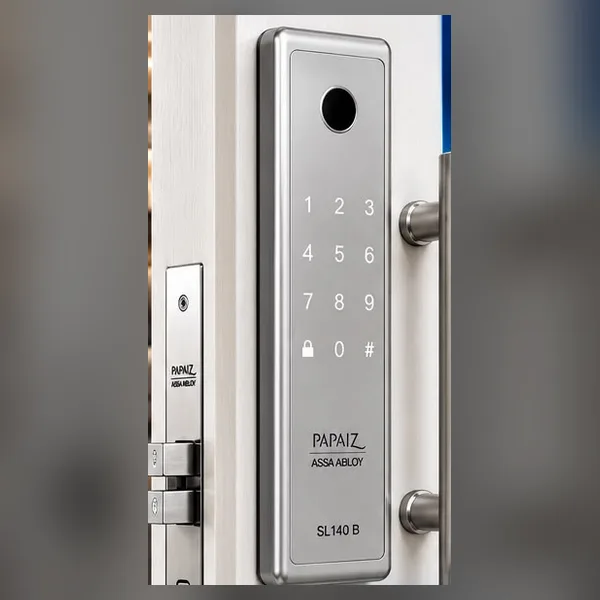 Fechadura digital de sobrepor Papaiz SL140 B em aço escovado com puxador